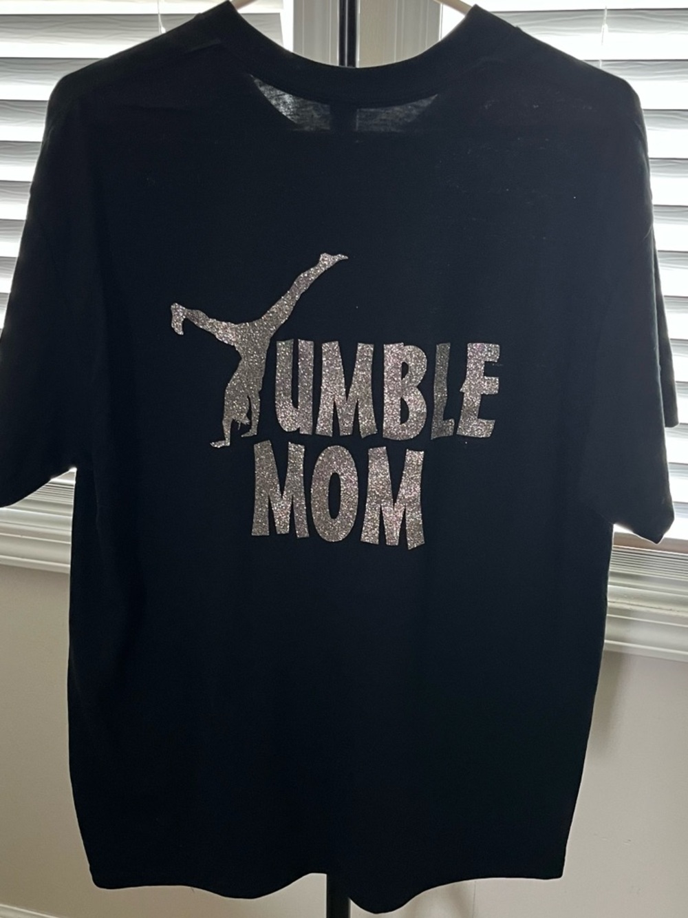 Gildan Black Kids Tee with Silver Glitter 'TUMBLE MOM' Graphic